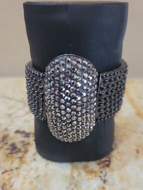 Gunmetal Crystal-Embellished Stretch Bracelet Watch Band